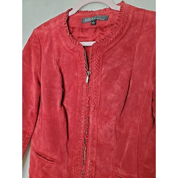 Kasper Sportswear Suede 100% Leather Laced Ruffle Holiday Jacket - Picture 4 of 8